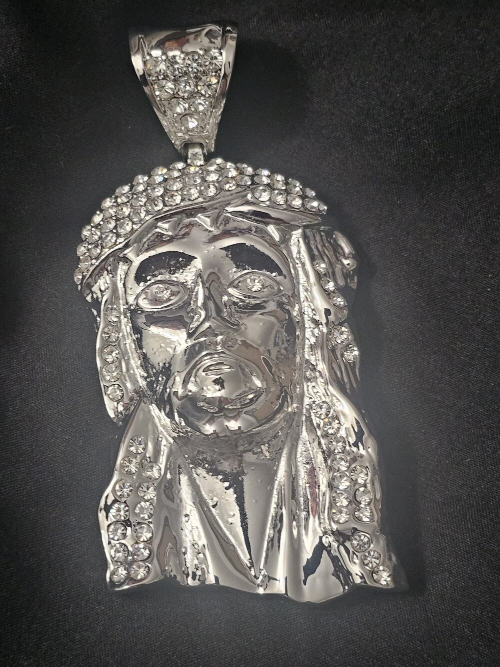 LARGE Jesus Christ Pendant– Silver-Tone with CZs Religious